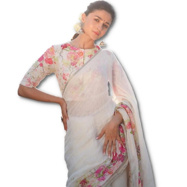 Designer White Floral Printed Georgette Saree with Gotta Lacer SP27 –  Ethnic's By Anvi Creations